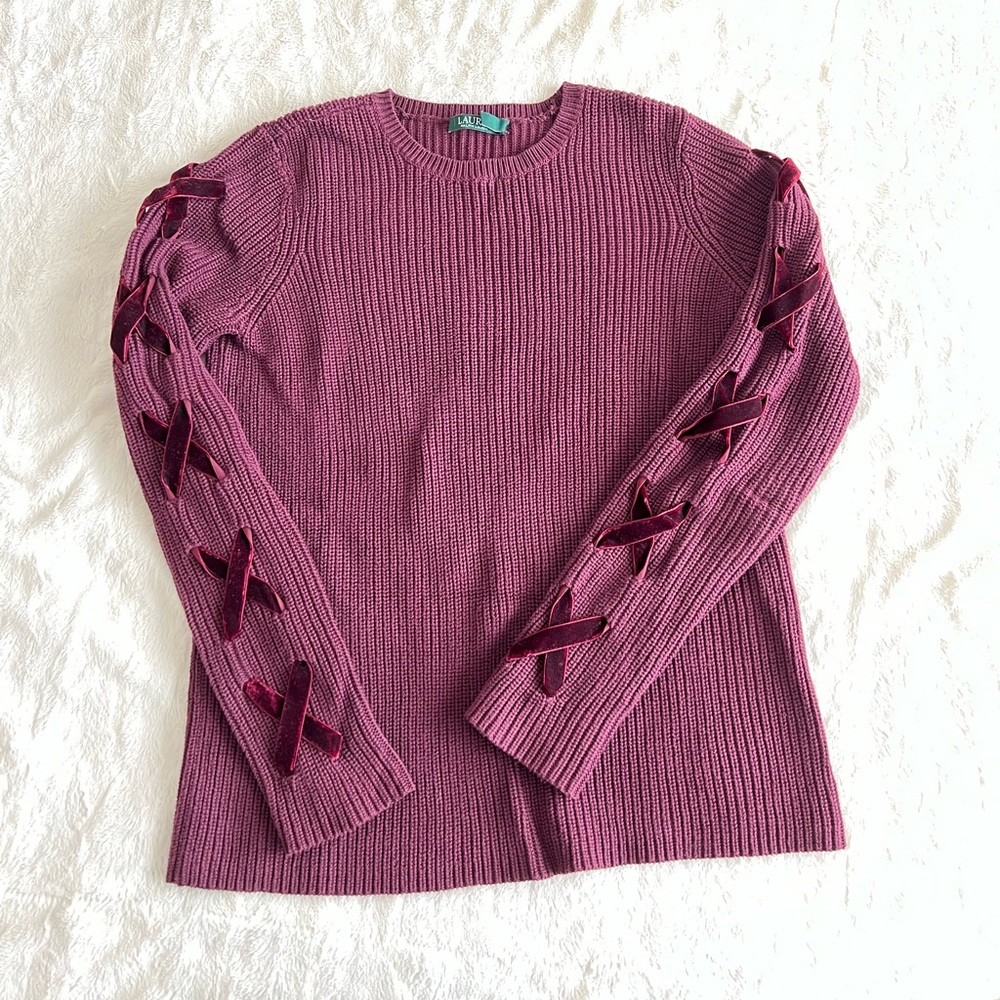 Plum/Maroon Sweater with Velvet Detail